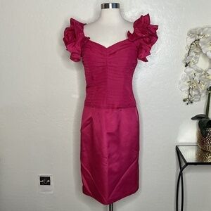 Vintage Positively ELLYN Hot Pink Satin Ruche Ruffle Dress 5-6